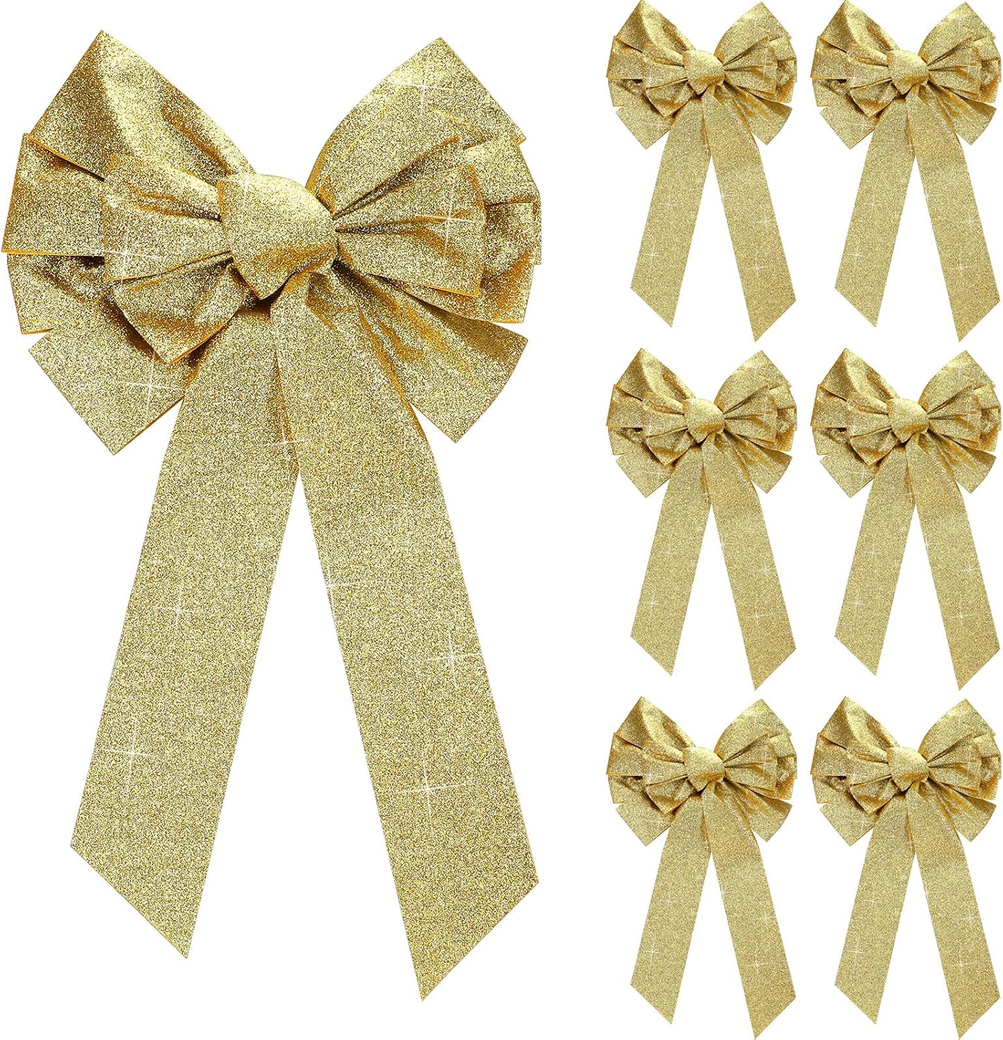 Bows & Ribbons - WILLBOND 6 Pieces Large Bow Velvet Christmas Bows Hanging Holiday Xmas Bows for Christmas Wreaths Decoration or Tree Toppers Indoor and Outdoor Decor Party Supply, 9.8 x 17.7 Inch (Gold)