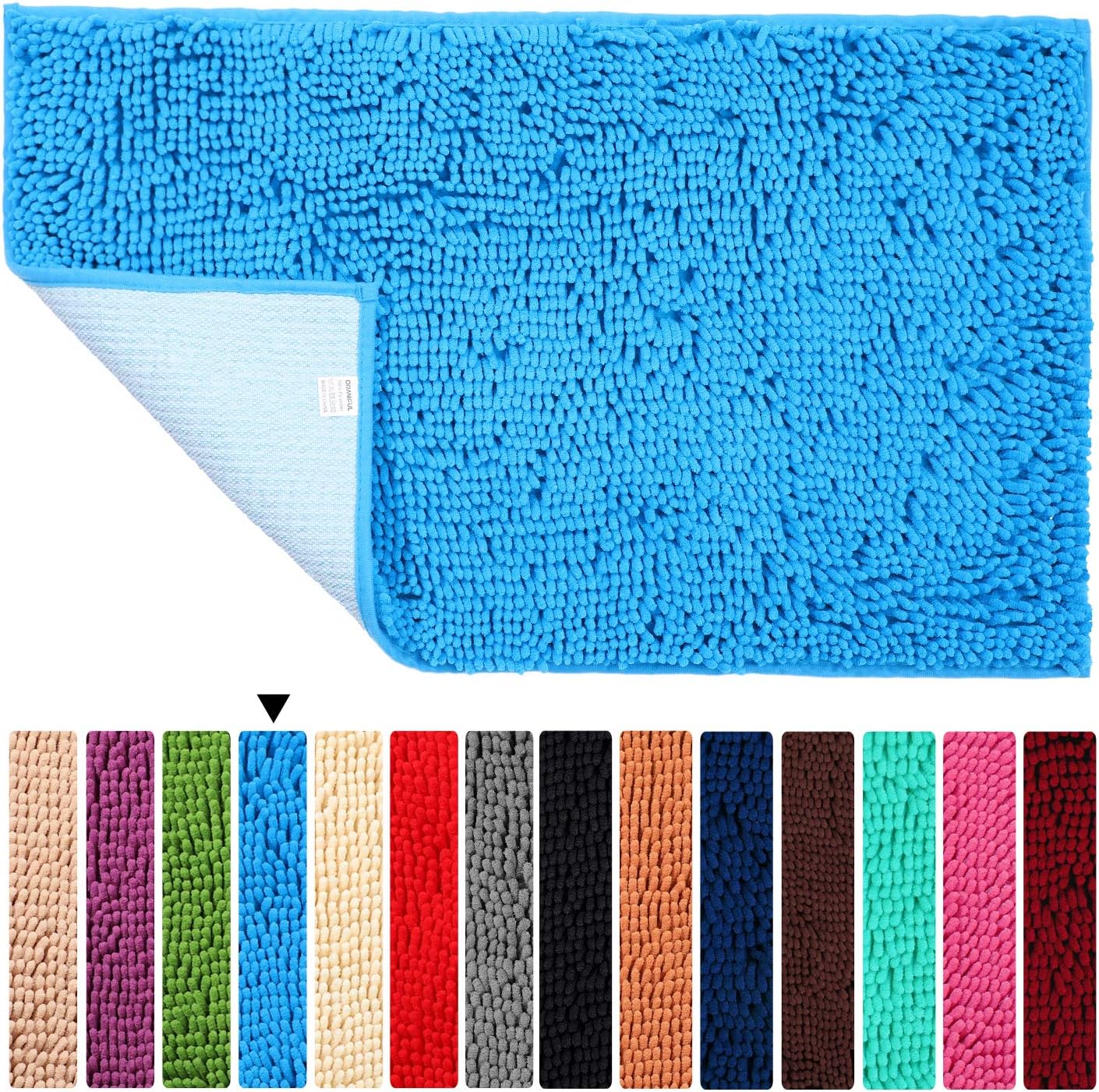 Spa Blue Bathroom Rugs Floor Non Slip Bath Mat ORANIFUL Microfiber Plush Super Water Absorbent Machine Wash/Dry Shaggy Toilet Carpet Extra Soft 17.5"x 24"