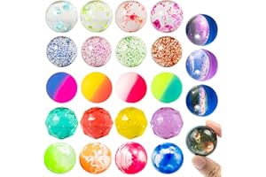 JOYIN 24 PCS Bouncy Balls, 6 Styles 32mm Assorted Bouncy Balls Bulk with Storage Bag, High Bouncing Toys for Kids Party Favor