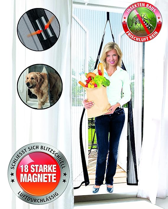 Original Telewelt Insektenvorhang - Luftdurchlässiges Fliegengitter schließt automatisch und in Sekundenschnelle - Universale