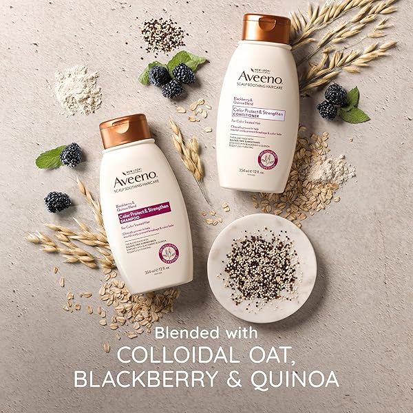 OGX AVEENO COLOR PROTECT STRENGTHEN+ BLACKBERRY QUINOA SHAMPOO, FRESH, 12 FL OZ