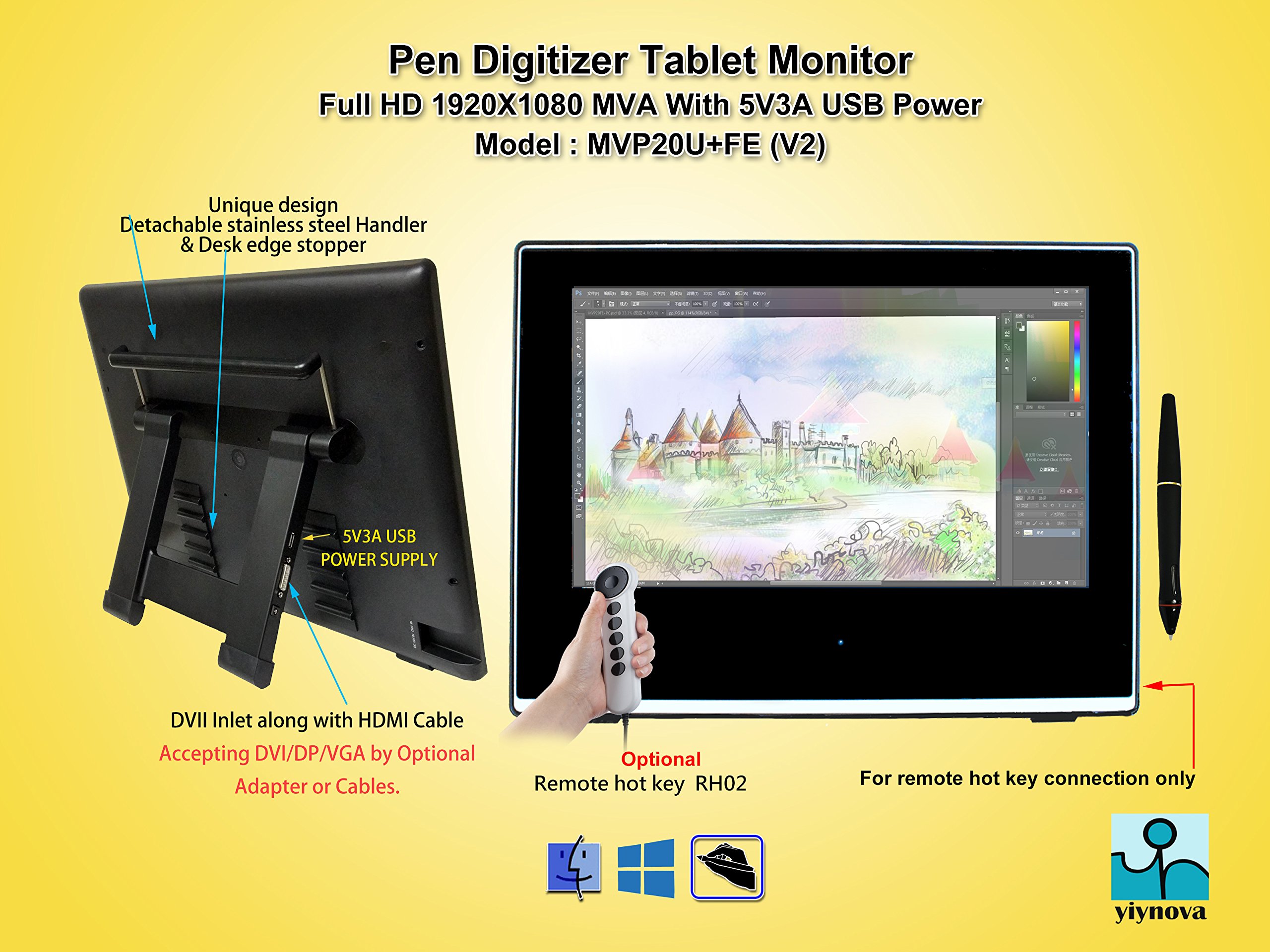 Yiynova MVP20U+FE(V2) Full HD Tablet Monitor (Mac & Windows)(HDMI