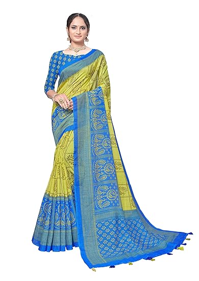 Fevinaa organic Womens Cotton Digital Printed Saree with Blouse Piece - Multicolor