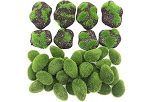 Woohome 38 PCS Artificial Moss Rocks Decorative Faux Green Moss Covered Stones, 30 PCS Green Moss Balls and 8 PCS Brown Stone Moss Decor for Floral Arrangements, Fairy Gardens and Crafting
