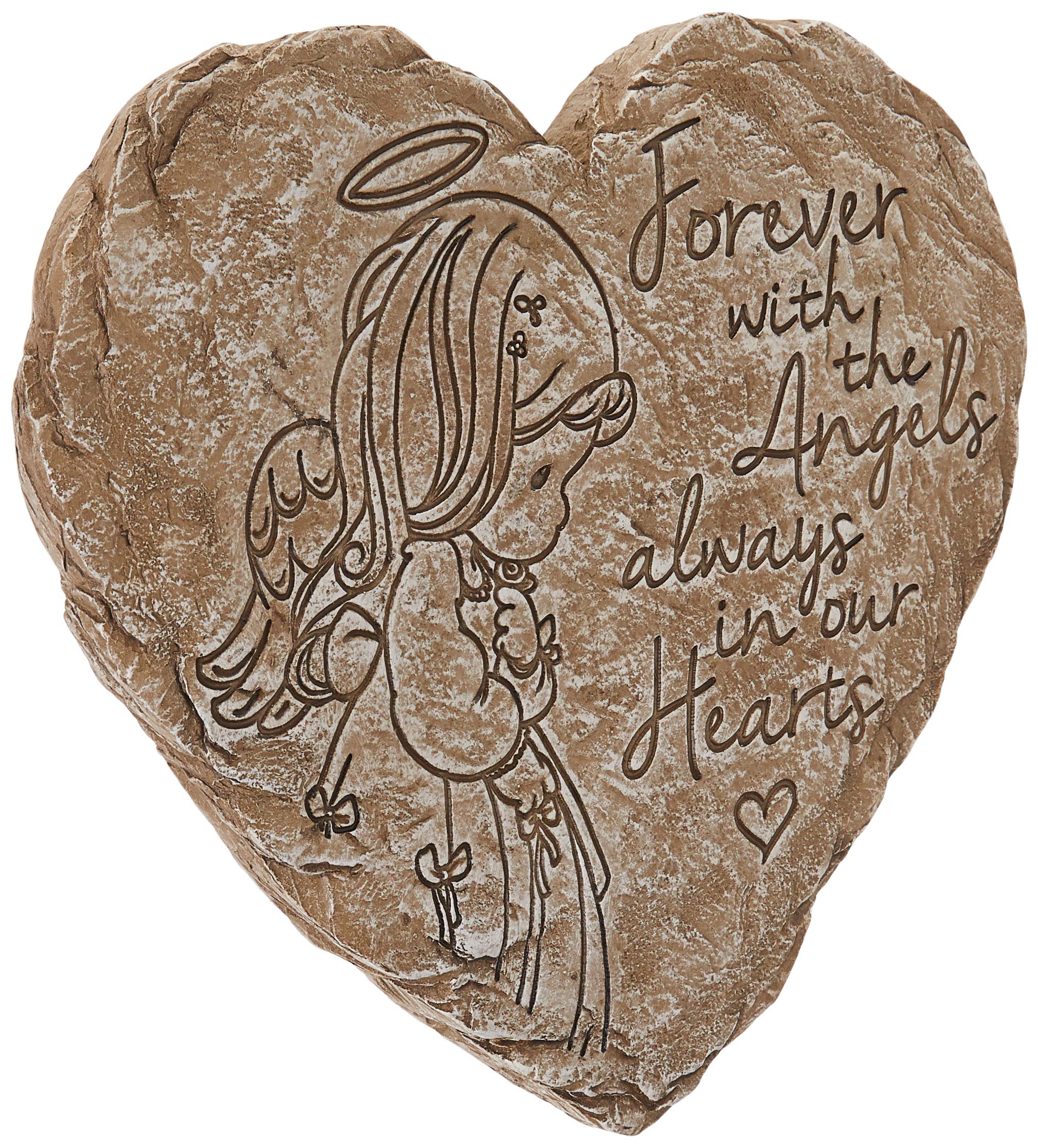 Precious Moments Garden Gifts 171459 Forever with The Angels, Always in Our Hearts Decorative Resin Angel Memorial Garden Stone, Gray, 8-inch Long by 7.25-in Wide