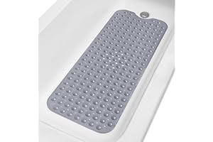 TIKE SMART Extra-Long Non-Slip Bathtub & Shower Mat 39”x16” (Smooth/Non-Textured Tubs Only) Safe, Clean, Machine-Washable, Superior Grip&Drainage, Vinyl, Opaque Gray (Grey)