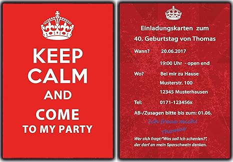 Keep Calm Biglietti D Invito Compleanno Inviti Compleanno