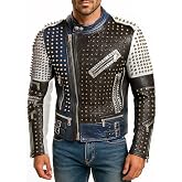 LP-FACON Mens Rock Punk Studded Motorcycle Leather Jacket | Brando Black Biker Leather Jacket Motorbike Spike Outerwear