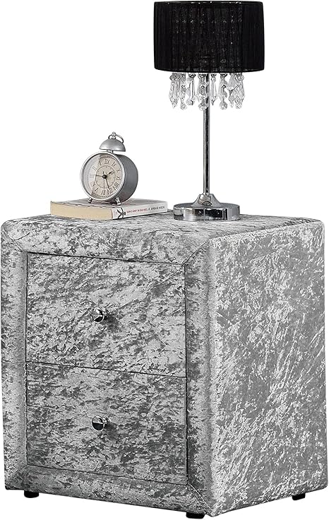 Two Drawer Fabric Bedside Table Crushed Velvet Or Chenille Upholstered Nightstand Bedroom Night Table Silver Velvet Amazon Co Uk Kitchen Home