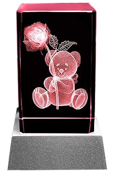 Kaltner Präsente Stimmungslicht - Das perfekte Geschenk: LED Kerze/Kristall Glasblock / 3D-Laser-Gravur Romantik Teddy mit Ro