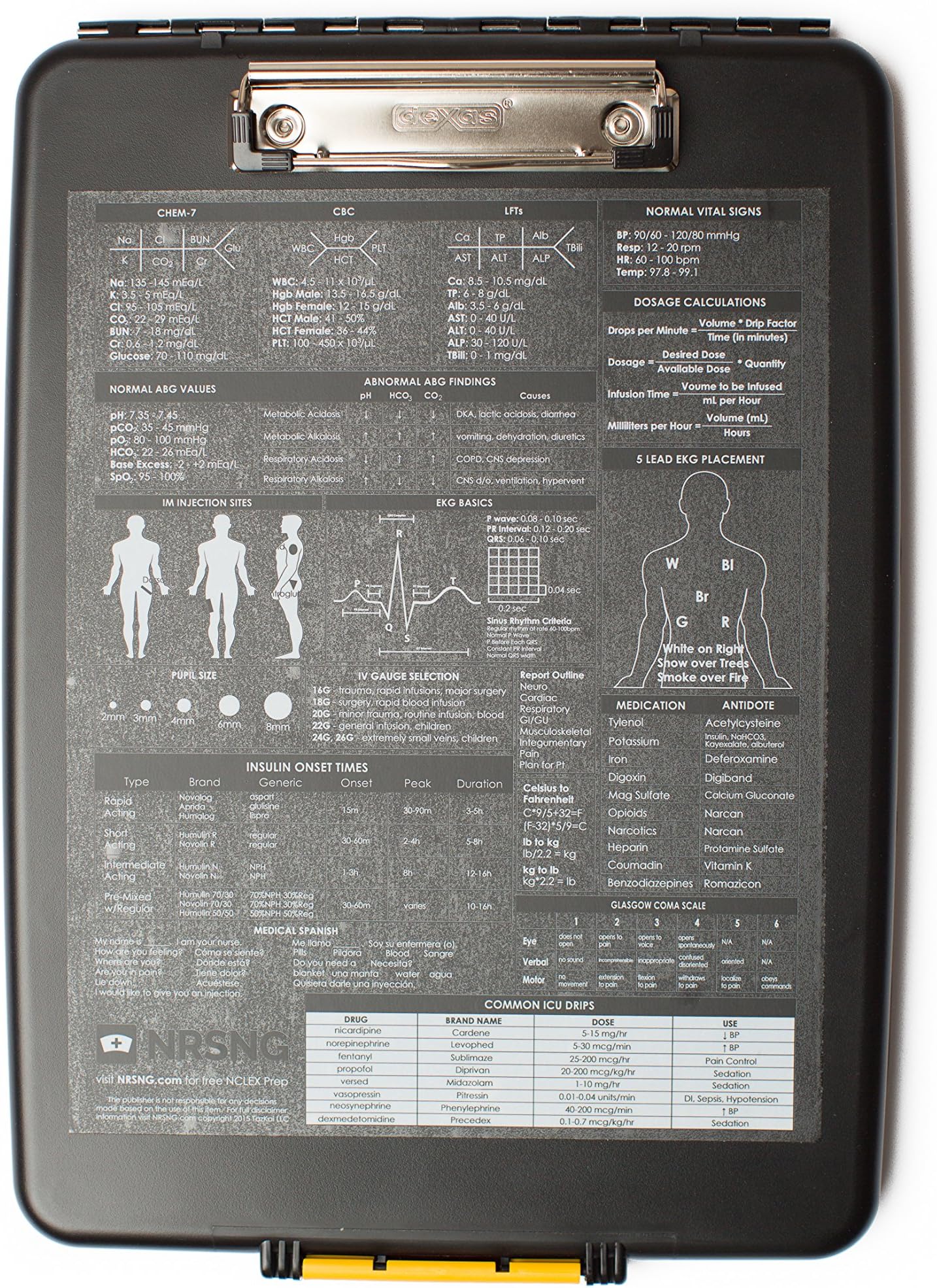 Nursing Clipboard with Storage and Quick Medical Reference Guides Created by NRSNG for Student Nurses and Nurses (Black)