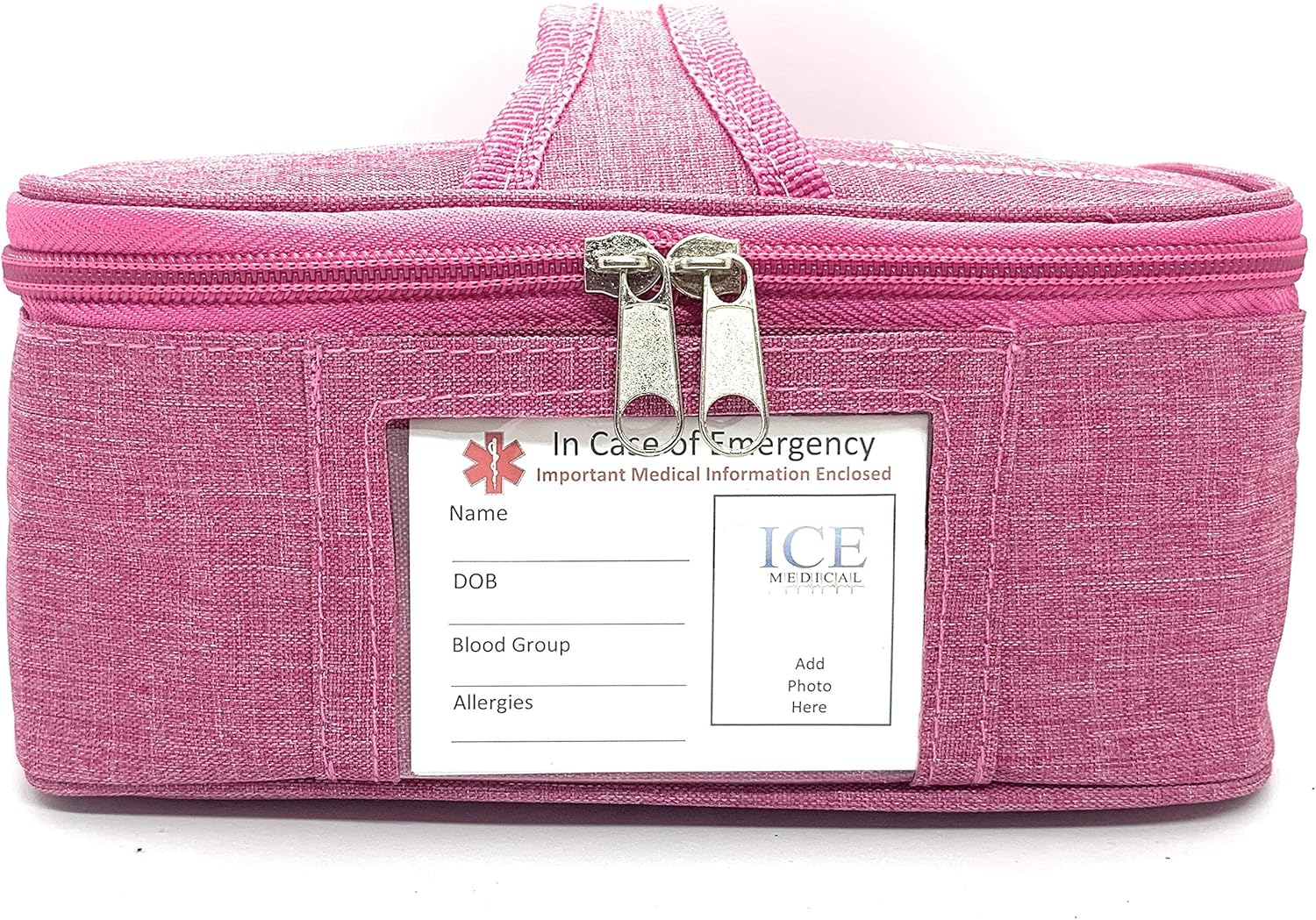 ICE Medical Pink Midi Epipen Syringe Asthma Medication Case/Bag - Allergies, Diabetes, Inhalers, Syringes, Insulin etc