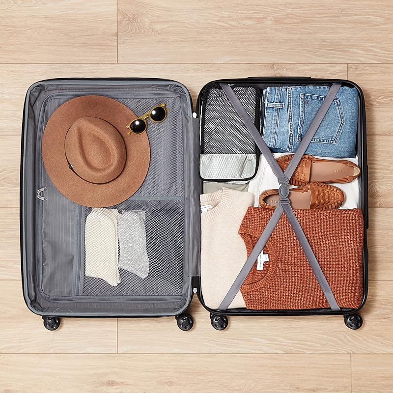 Valise Rigide Grande - Bagage de Voyage Extensible ABS avec 4 Roulettes Doubles Pivotantes - Résistante aux Rayures et Légère - 78 x 52,6 x 32cm - Orange Brûlé