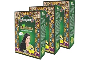 KANGANA Natural Black Henna Powder for Hair Dye/Color, 100% Grey Coverage, Chemical Free, Pack of 3