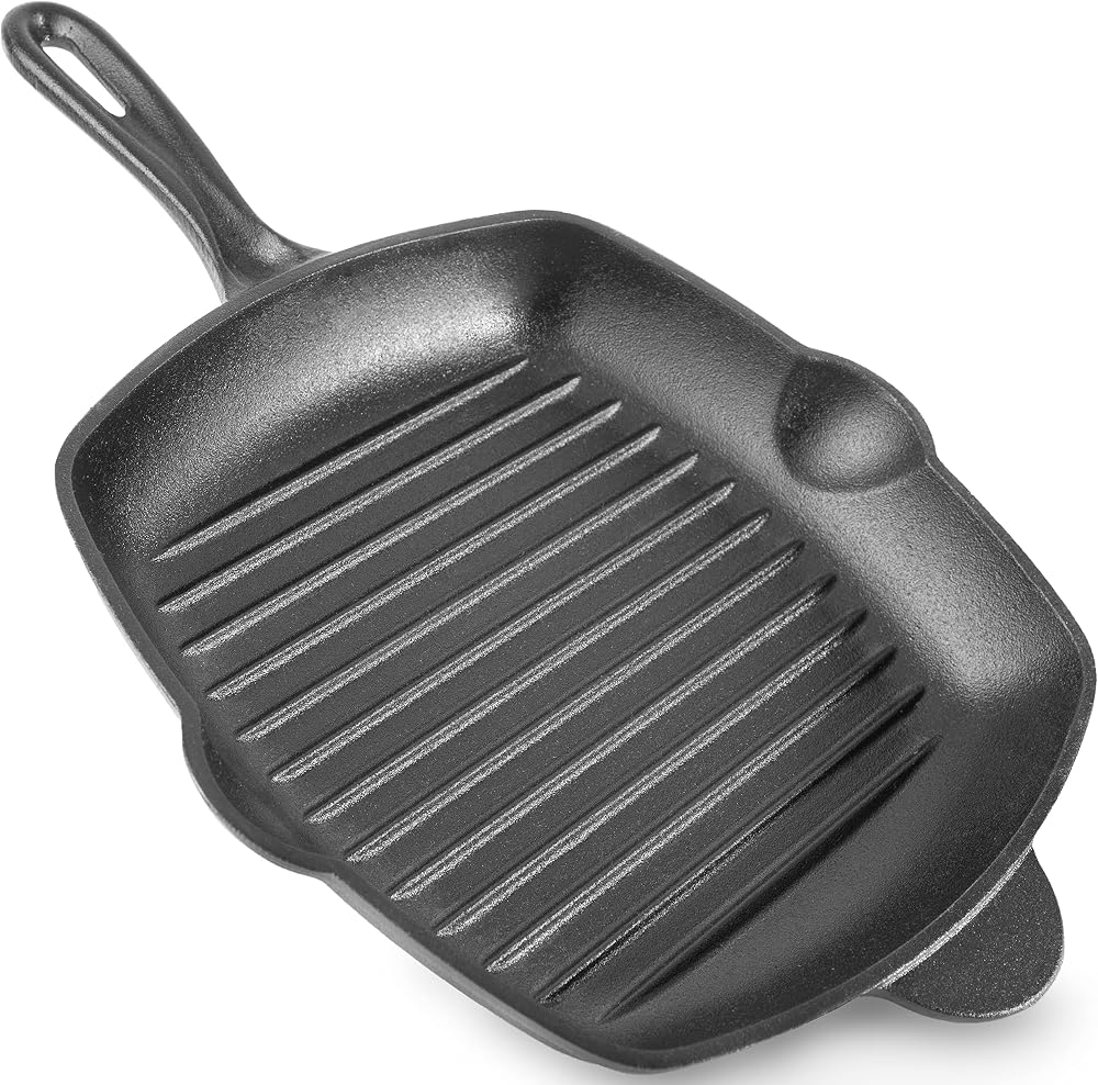 nuovva Pre Seasoned Cast Iron Griddle Pan Square 28cm Enamelled Grill