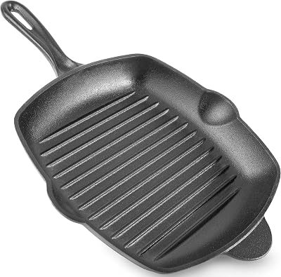 nuovva Pre Seasoned Cast Iron Griddle Pan Square 28cm Enamelled Grill
