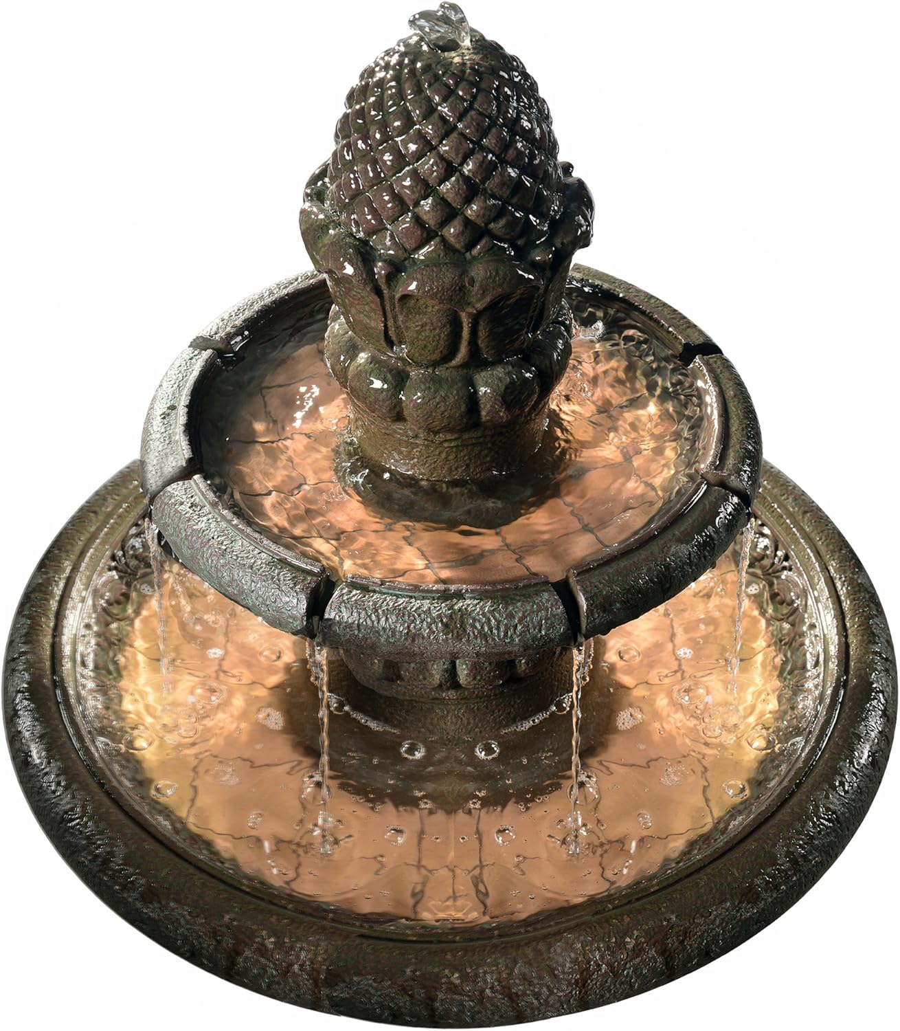Peaktop Deluxe Pineapple Pedestal 2 Tiered Floor Waterfall Fountain with Pump for Outdoor Patio Garden Backyard Decking, 39 Inch Height, Iron Gray: Home & Kitchen