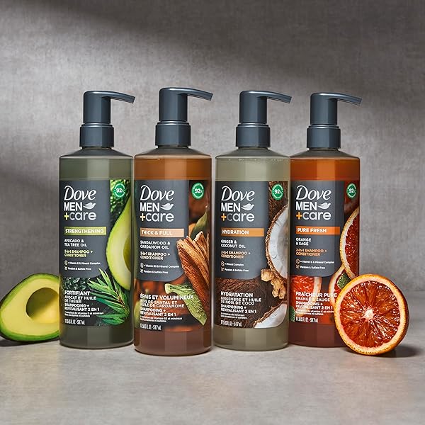 DOVE MEN + CARE 2-IN-1 SHAMPOO + CONDITIONER SANDALWOOD & CARDAMOM OIL FOR THICK & FULL HAIR, + VITAMIN B3 & MINERAL COMPLEX, 17.5 OZ