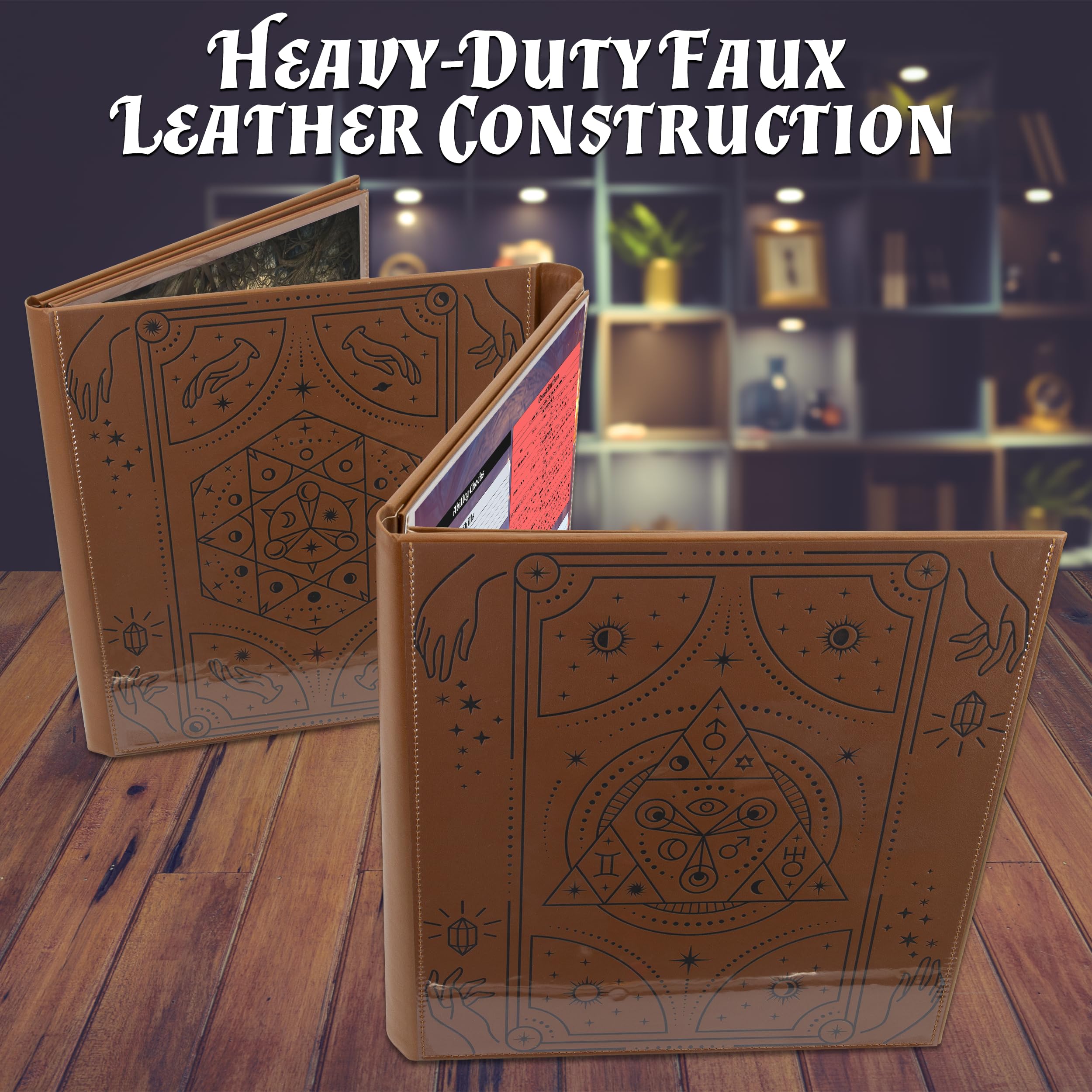 CASEMATIX DM Screen Faux Leather Double-Sided Customizable GM Screen - 8-Pocket Folding Dungeon Master Screen with Outward-Facing Windows for Artwork and Reference Sheets, Inserts Not Included