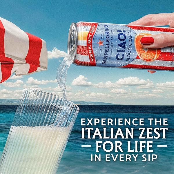 SANPELLEGRINO CIAO BLOOD ORANGE SPARKLING WATER, LOW-CALORIE ITALIAN SPARKLING WATER WITH REAL FRUIT JUICES, 0G ADDED SUGAR, 6-PACK