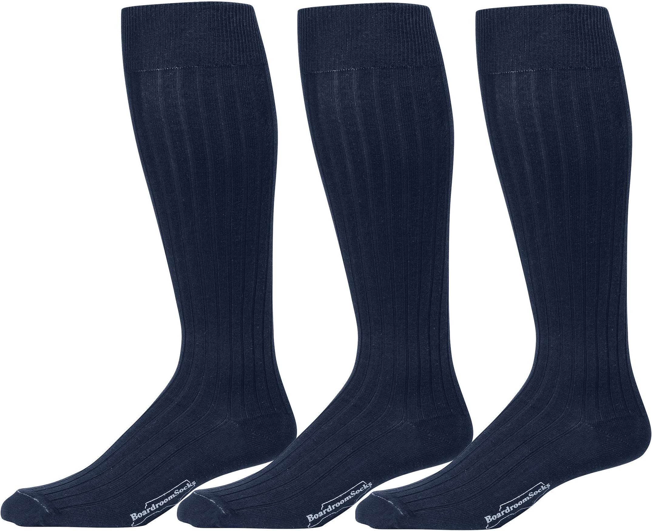 Boardroom Socks Men's Over the Calf Pima Cotton Dress Socks, 3 Pairs of Dark Navy