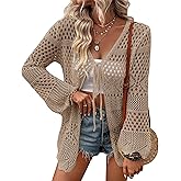 Women's Crochet Cardigan Light Weight Long Sleeve Tie Front Hollow Out Thin Cardigan