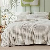 Bedsure King Size Comforter Set - GentleSoft™ 3 Pieces Fluffy Double-Side Fleece Comforter Set, Cozy Striped Room Decor Aesthetic, Luxury Linen King Bedding with 2 Pillowcases, 104x90 Inches