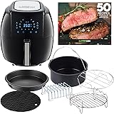 GoWISE USA GWAC22003 5.8-Quart Air Fryer with Accessories, 6 Pcs, and 8 Cooking Presets + 100 Recipes (Black), Qt