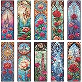 10 Pcs Stained Glass Rose Castle Bookmarks, Aesthetic Transparent PVC Flower Book Mark Set, Matte Frosted Bookmark Gift for Women Girls Readers and Bookworms (6 x 2 Inch)