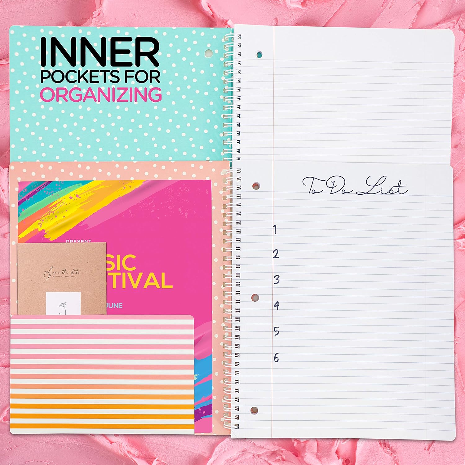 Uniquely Designed 1 Subject Notebook 10.5 x 8.5 College Ruled Paper Board Cover 80 Sheets Perfect for Kids School, Collages, Office and Home Use Sherbert Design Pink & Green (2 Pack) Emraw : Office Products