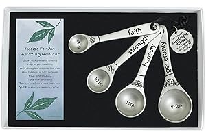 ABBEY + CA GIFT Amazing Woman Measuring Spoon Set, Decorative Gifts and Kitchen Accessories, 4 Spoons, Engraved Pewter and Silver Enamel, By Abbey & CA Gift