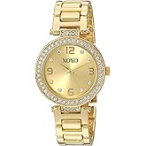 XOXO Women's Gold-Tone Bracelet Watch – Elegant Crystal-Embellished Bezel, Slim 33mm Case, Stylish Gold Dial, Analog Quartz Movement, Durable Metal Band, Fits Wrists 5.5" to 8", Classic Dress Watch for Everyday or Special Occasions