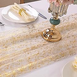 Snowkingdom 10 Ft Gold Table Runner, Sheer Chiffon
