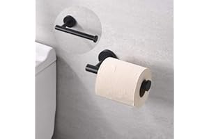RAINOVO Toilet Paper Holder, Stainless Steel Rustproof Wall Mounted Toilet Roll Holder, Modern Tissue Roll Dispenser Round for Bathroom Kitchen Washroom Matte Black