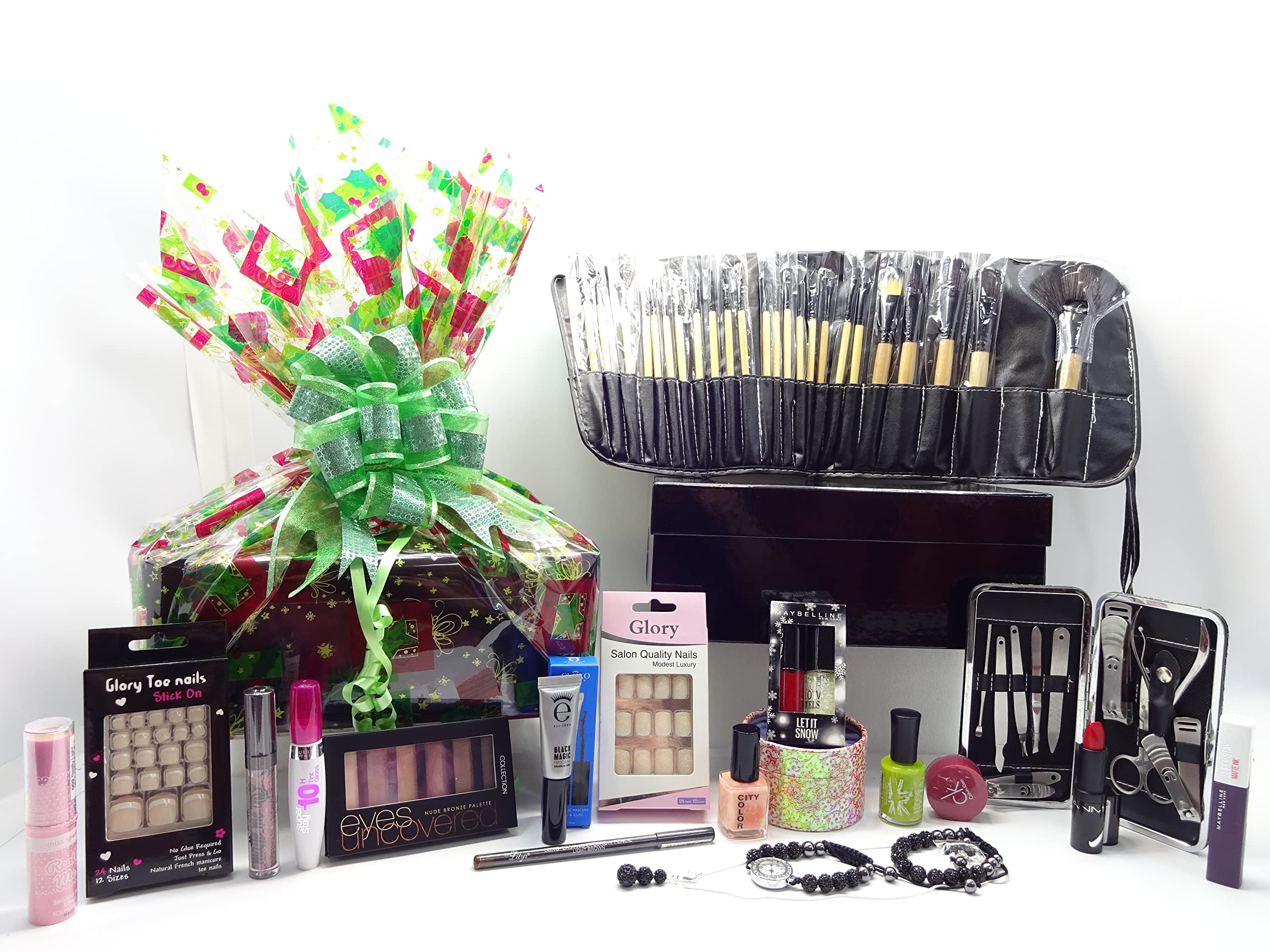 Glory Cosmetics Make Up Beauty Bundle Gift Box Hamper, Manicure Tool Set Free Professional Kabuki Brush Set Included