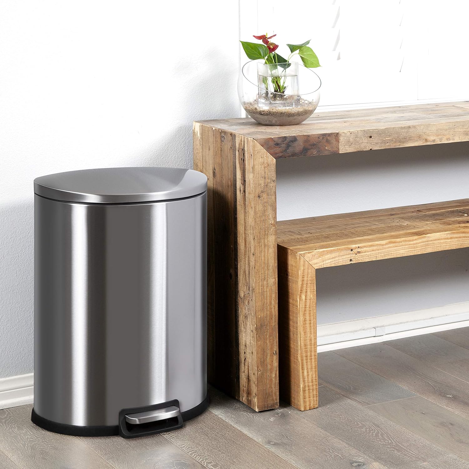 NINESTARS AMZ-SOT-50-3 Step-on Trashcan, 13 Gal, STAINLESS STEEL: Home & Kitchen