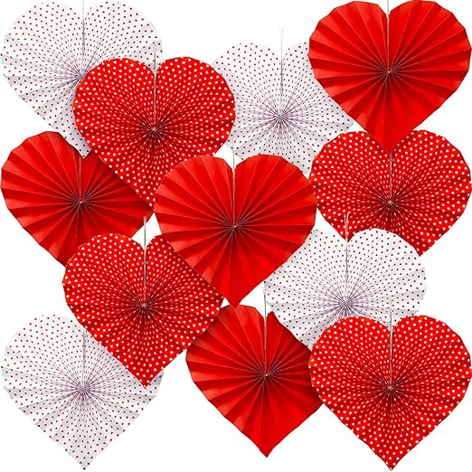 Amazon Com Willbond 12 Pieces Red Heart Paper Fans Heart Shaped