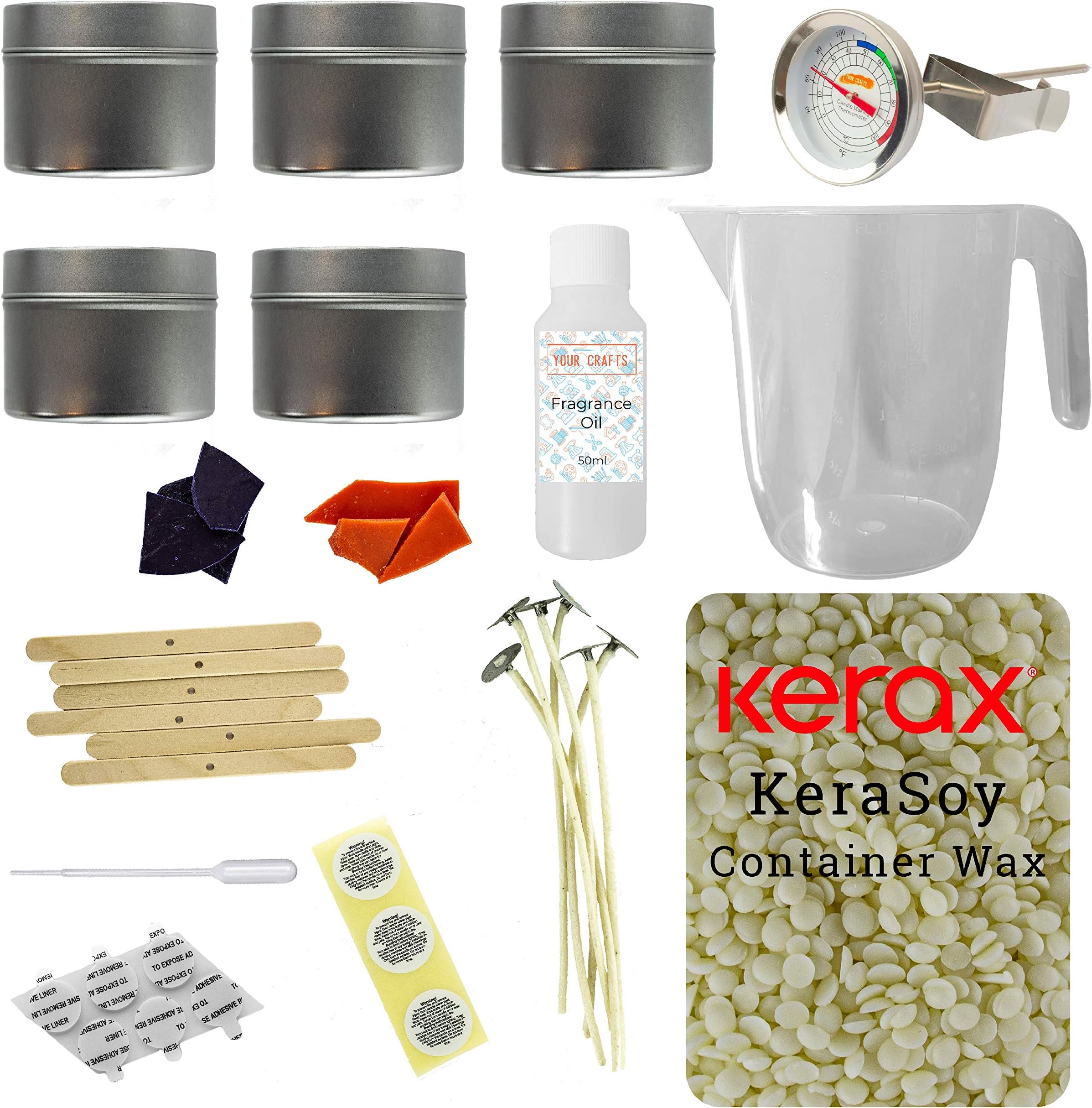 Your Crafts 5 Tin Full Candle Making Kit | Make 5 Small Round Soy Wax Candles | Easy to Follow Instructions (Clean Cotton)