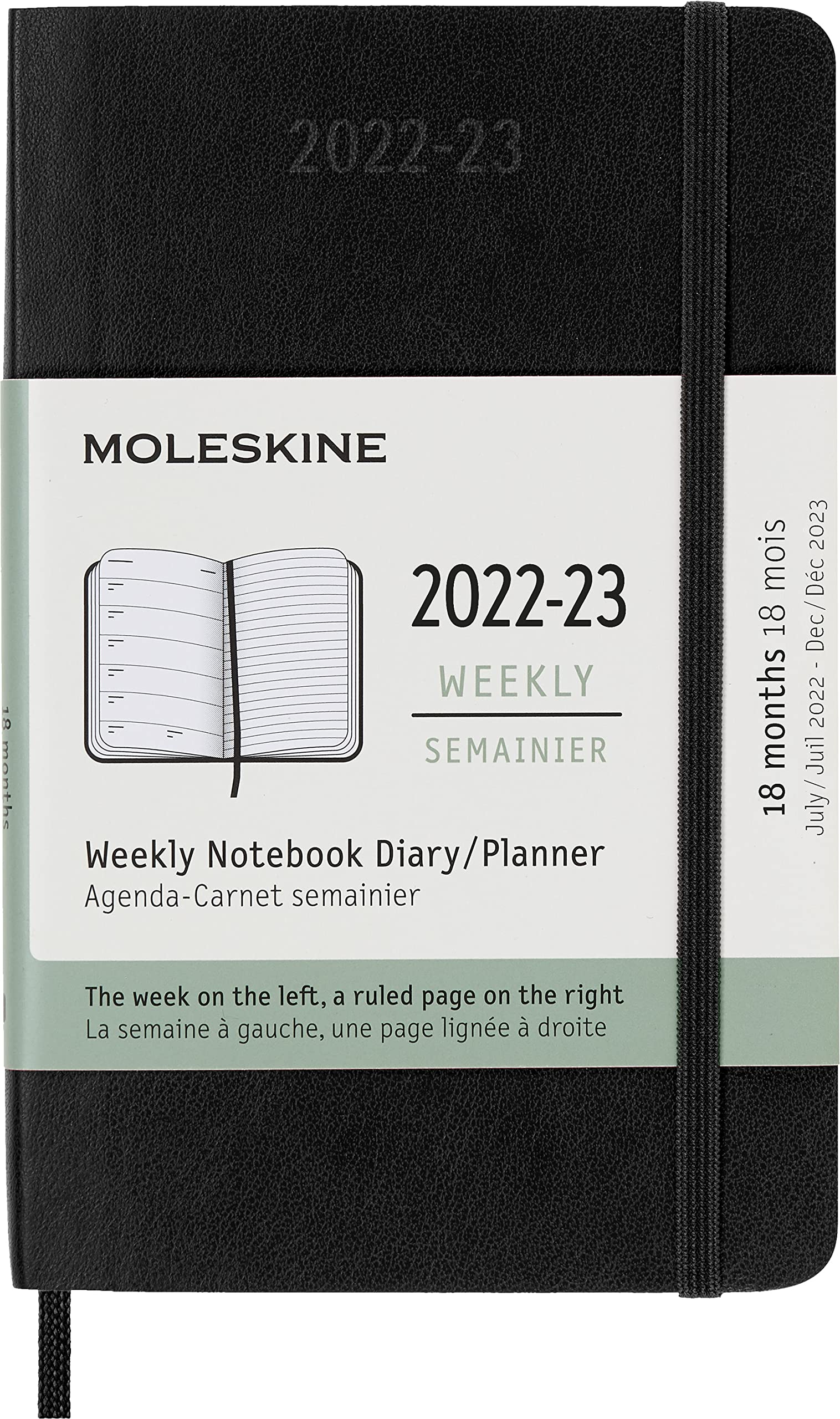 Moleskine - 18-Month Weekly Planner/Diary, Pocket Planner 2022/2023, Weekly Notebook with Soft Cover and Elastic Closure, Size Pocket 9 x 14 cm, Colour Black