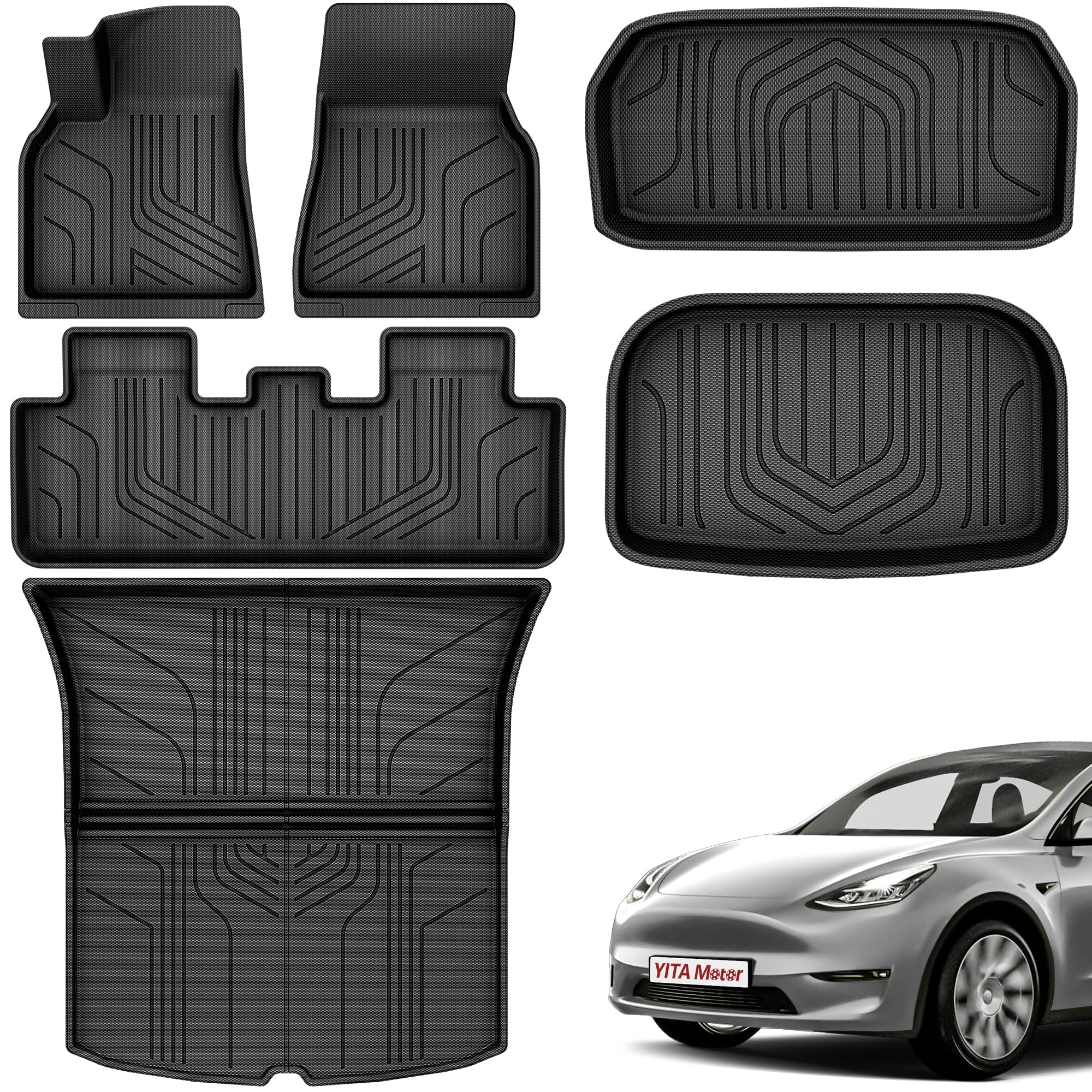 Photo 1 of **DIRT FROM TRANSPORT **YITAMOTOR Floor Mats Compatible with Tesla Model Y 2021-2024 2025 5 Seater (Not Fit Model Y Juniper) Full Set, All-Weather Cargo Liners Rear Cargo Automotive Accessories