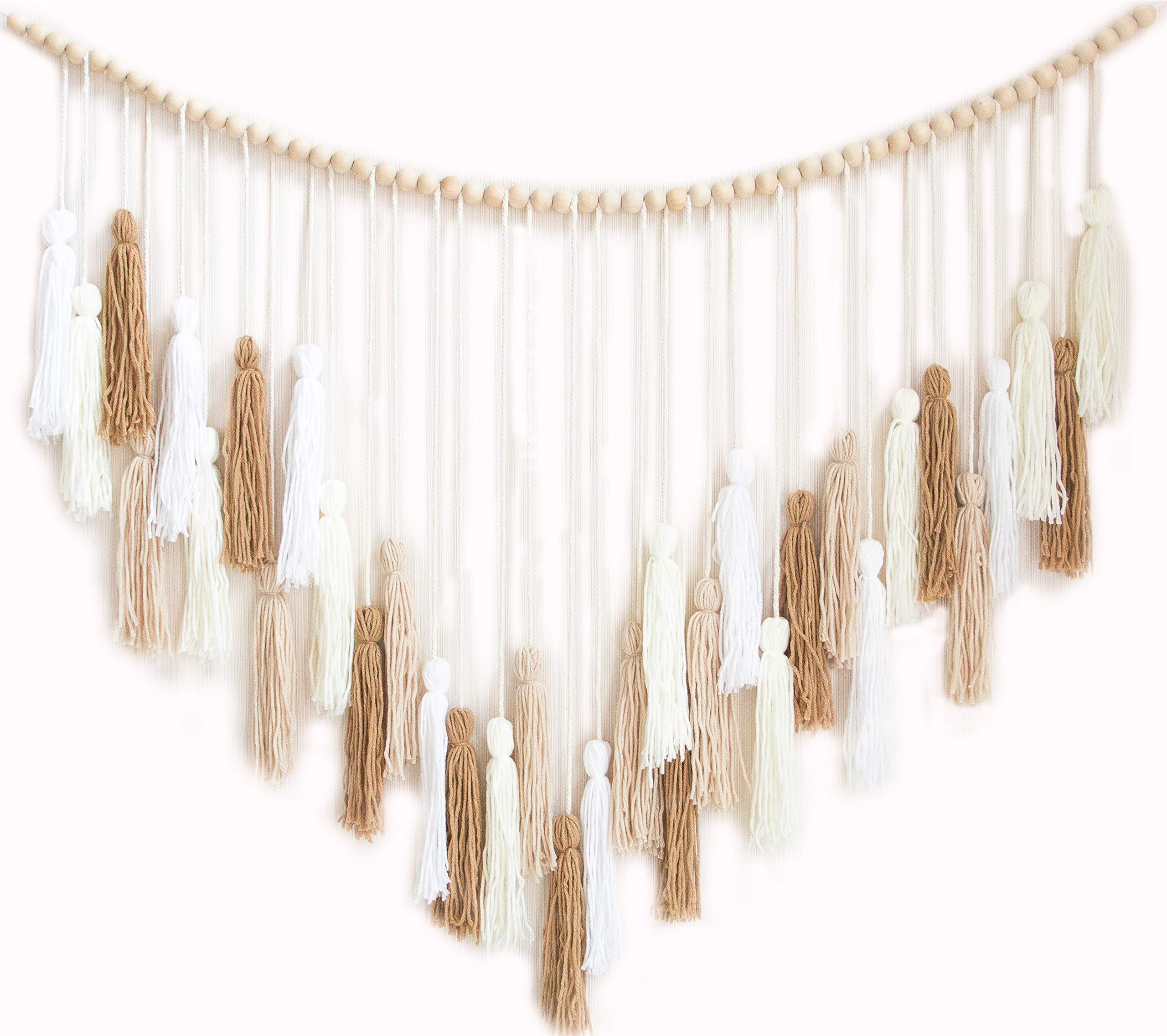 Decocove Macrame Wall Hanging, Large Boho Wall Hanging with Wood Beads for Bedroom, Living Room, Kitchen, Cream Beige 35x36 Inch
