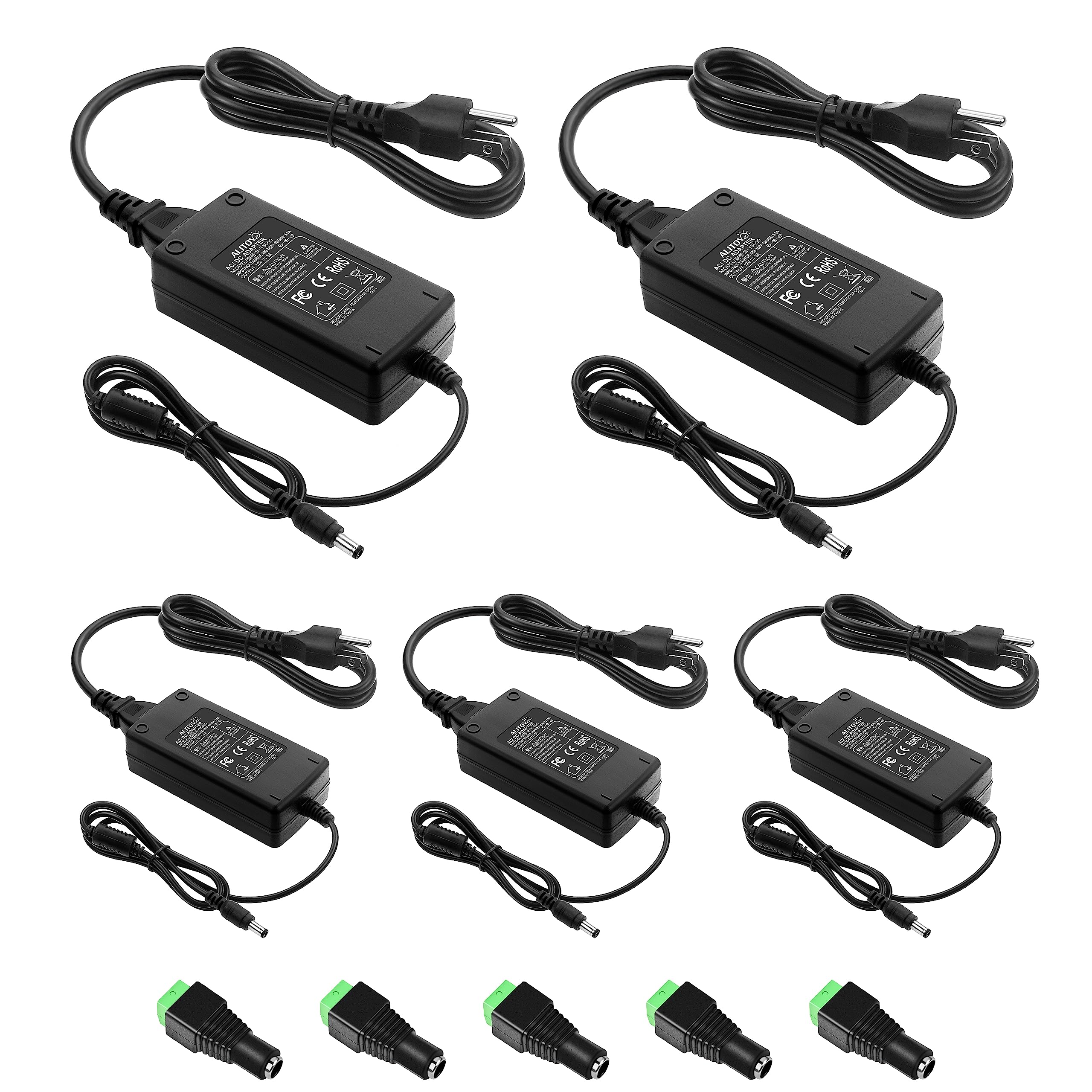 Photo 1 of ***used missing partss*******ALITOVE 12V 5A Power Supply 12 Volt 60W Power Adapter 100~240V AC to DC 12V Converter LED Driver Transformer 5.5x2.5mm 2.1mm for LED Light Strip Security Cameras Webcam Radio transceiver,5-Pack