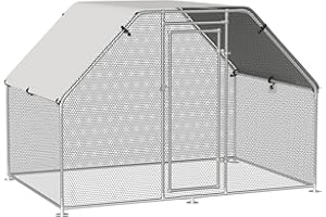 PawHut Large Chicken Coop Metal Chicken Run with Waterproof and Anti-UV Cover, Flat Shaped Walk-in Fence Cage Hen House for Outdoor and Yard Farm Use, 1.26" Tube Diameter, 9' x 6' x 6.5'