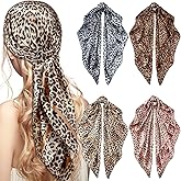 Honoson 4 Pcs 35 Inch Satin Head Scarf for Women's Hair Square Bandanas Large Silk Scarves for Sleeping