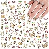 COOSLIM 30 Pcs 3D Y2K Nail Charms, Pink Cross Butterfly Star Cherry Heart Crown Nail Gems Charms, Bows Planet Nail Art Charms Rhinestones for Nail Art Design DIY Accessories C