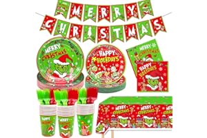 HIGZYOVN Merry Christmas Decorations Xmas Party Supplies Tableware Set Xmas Plates and Napkins with Tableware for Happy Holidays Decorations (Merry Christmas)