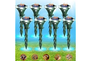 VSYT Solar Mole Repellent Ultrasound, Gopher Repeller with LED Night Light, Vole Repeller Outdoor Waterproof, Snake Chipmunk Sonic Spike Stakes in Yard, Lawn, Garden, 8 Pack, Green