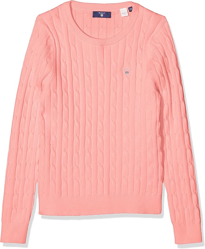 GANT Girls' Stretch Cotton Cable Jumper, (Strawberry Pink), 15 Years