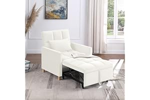 LAKIFUN 3-in-1 Convertible Sofa Bed, Velvet Fabric Accent Recliner Lounge Sleeper Chair Indoor with Adjustable Backrest & Pillow for Adults, Single Pull Out Sofa Couch for Living Room Bedroom (White)