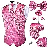 GUSLESON Hot Pink Mens Vest Tie and Bow Tie Set